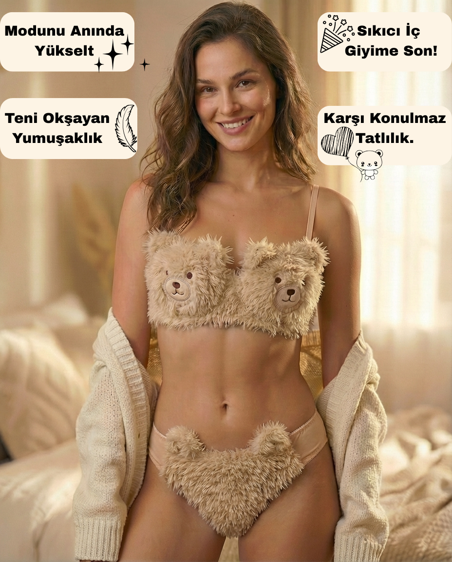 Kadın Mevsimlik Peluş Ayı İç Çamaşırı Takımı