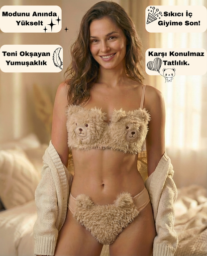 Kadın Mevsimlik Peluş Ayı İç Çamaşırı Takımı